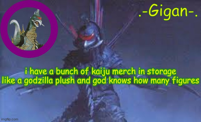 hkb | i have a bunch of kaiju merch in storage
like a godzilla plush and god knows how many figures | made w/ Imgflip meme maker