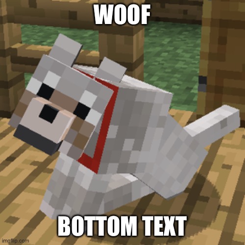 Minecraft wolf | WOOF; BOTTOM TEXT | image tagged in minecraft wolf,minecraft,bottom text | made w/ Imgflip meme maker
