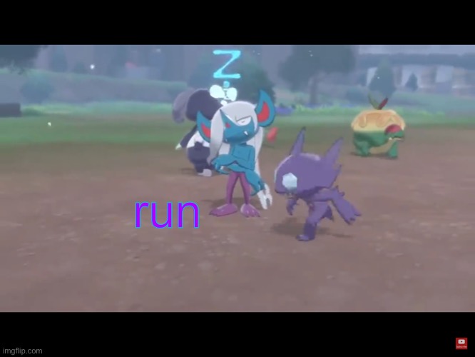 Sableye Runs Around A Shiny Morgrem | run | image tagged in sableye runs around a shiny morgrem,pokemon,run | made w/ Imgflip meme maker