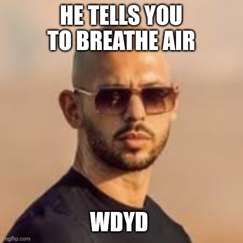 This is a joke rp | HE TELLS YOU TO BREATHE AIR; WDYD | image tagged in andrew tate | made w/ Imgflip meme maker