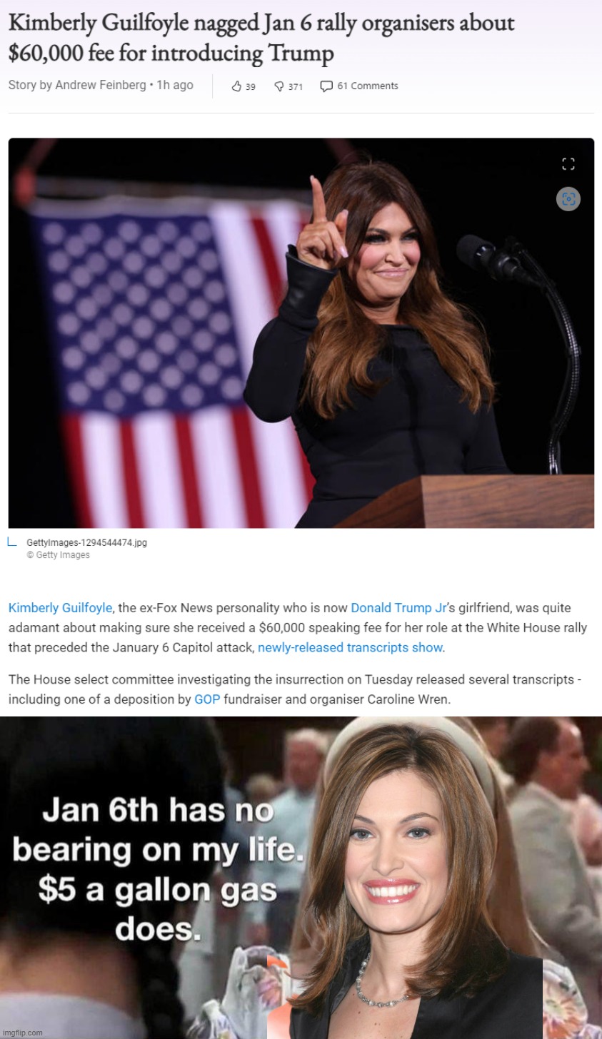 Troll of the Day: Kimberly Guilfoyle | image tagged in kimberly guilfoyle jan 6 speech nag,jan 6th has no bearing on my life | made w/ Imgflip meme maker