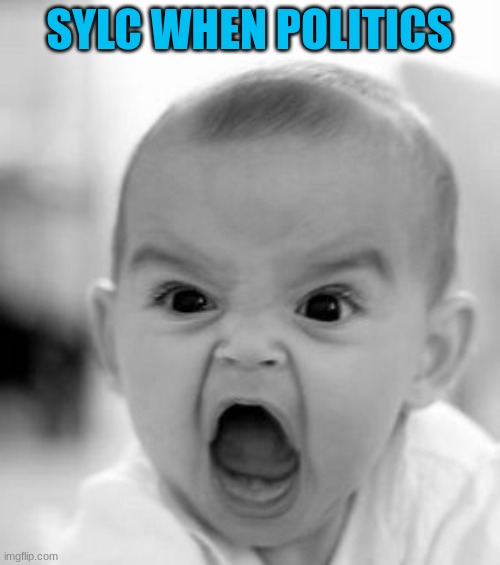 Angry Baby Meme | SYLC WHEN POLITICS | image tagged in memes,angry baby | made w/ Imgflip meme maker