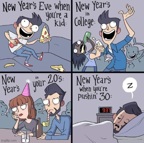 image tagged in new years eve,aging,comics/cartoons | made w/ Imgflip meme maker