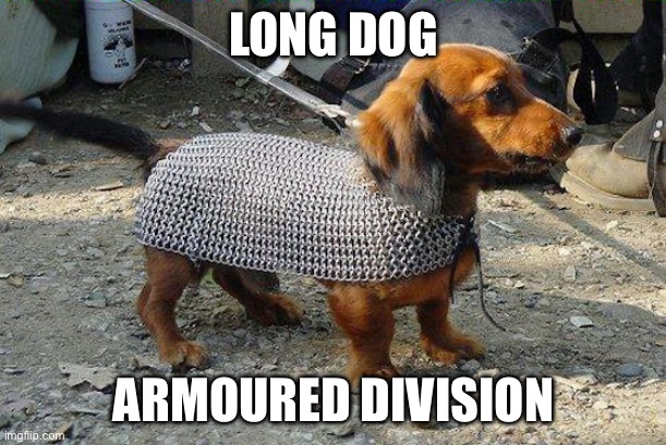 Armoured | LONG DOG ARMOURED DIVISION | image tagged in weiner dog,nothing gets through this armour | made w/ Imgflip meme maker