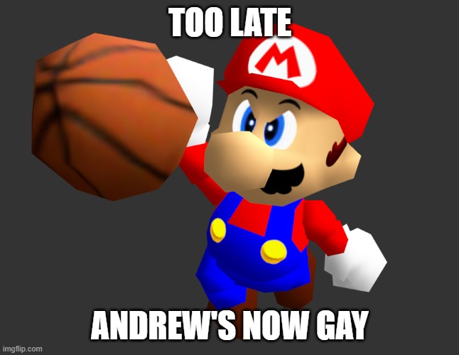 Mario Ballin' | TOO LATE; ANDREW'S NOW GAY | image tagged in mario ballin' | made w/ Imgflip meme maker