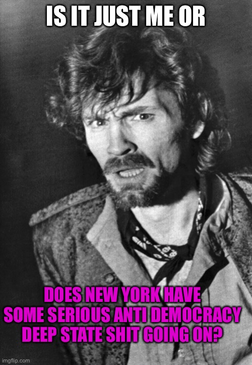 Is it just me??? | IS IT JUST ME OR; DOES NEW YORK HAVE SOME SERIOUS ANTI DEMOCRACY DEEP STATE SHIT GOING ON? | image tagged in is it just me | made w/ Imgflip meme maker