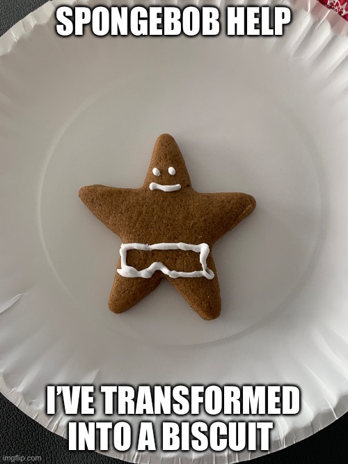 SPONGEBOB HELP; I’VE TRANSFORMED INTO A BISCUIT | made w/ Imgflip meme maker