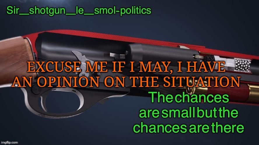 Check commsnts | EXCUSE ME IF I MAY, I HAVE AN OPINION ON THE SITUATION | image tagged in shotgun template again | made w/ Imgflip meme maker