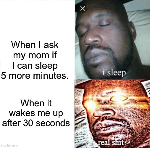 Hate | When I ask my mom if I can sleep 5 more minutes. When it wakes me up after 30 seconds | image tagged in memes,sleeping shaq,sad,hate | made w/ Imgflip meme maker