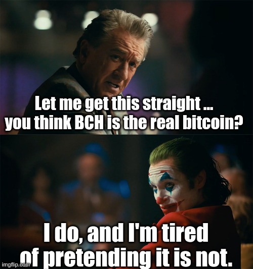 BCH is Bitcoin | Let me get this straight ... you think BCH is the real bitcoin? I do, and I'm tired of pretending it is not. | image tagged in i'm tired of pretending it's not | made w/ Imgflip meme maker