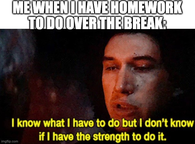 Facts | ME WHEN I HAVE HOMEWORK TO DO OVER THE BREAK: | image tagged in i know what i have to do but i don t know if i have the strength | made w/ Imgflip meme maker