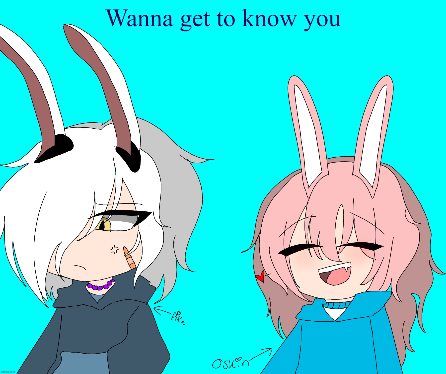 Pika and Oskin | Wanna get to know you | image tagged in pika and oskin | made w/ Imgflip meme maker