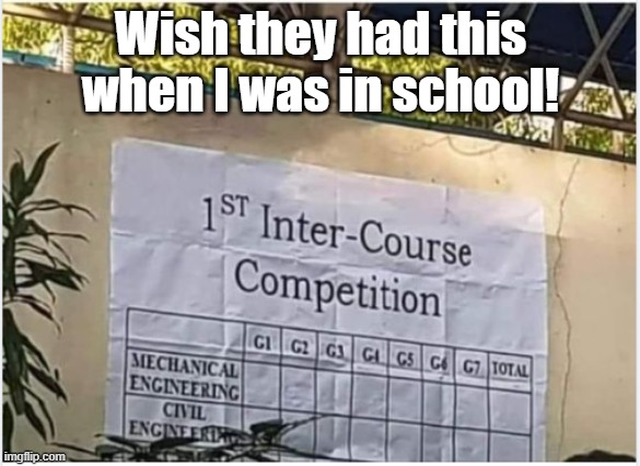 Inter Course Competition | Wish they had this when I was in school! | image tagged in inter course | made w/ Imgflip meme maker