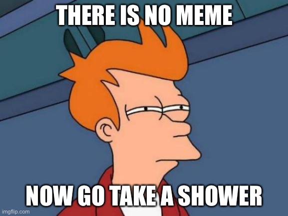 Futurama Fry | THERE IS NO MEME; NOW GO TAKE A SHOWER | image tagged in memes,futurama fry | made w/ Imgflip meme maker