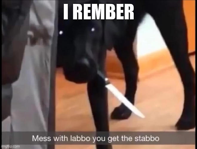 mess with labbo you get stabbo | I REMBER | image tagged in mess with labbo you get stabbo | made w/ Imgflip meme maker