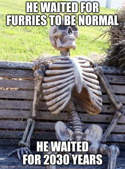 Waiting Skeleton Meme | HE WAITED FOR FURRIES TO BE NORMAL; HE WAITED FOR 2030 YEARS | image tagged in memes,waiting skeleton | made w/ Imgflip meme maker