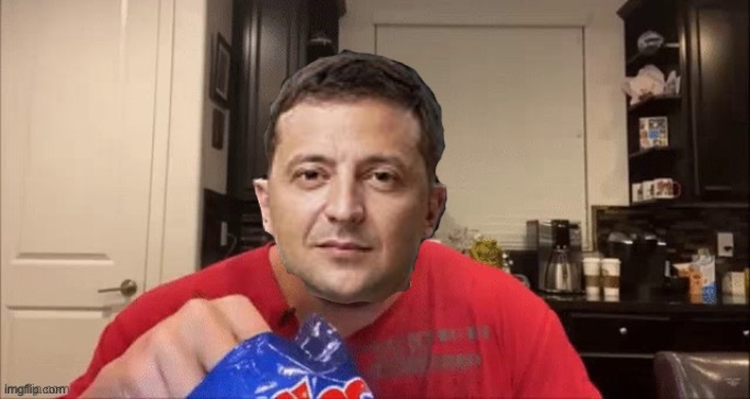 photoshopped Zelensky eating a bag of chips with no context whatsoever | made w/ Imgflip meme maker