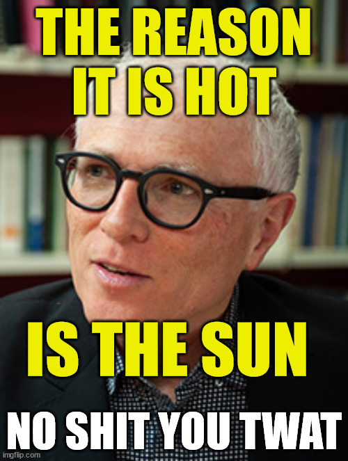 Michael Baker | THE REASON IT IS HOT; IS THE SUN; NO SHIT YOU TWAT | image tagged in captain obvious,new zealand,twat,arrogant,idiot,look at me | made w/ Imgflip meme maker