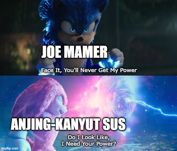 Is this a month meme? | JOE MAMER; ANJING-KANYUT SUS | image tagged in do i look like i need your power meme,memes | made w/ Imgflip meme maker
