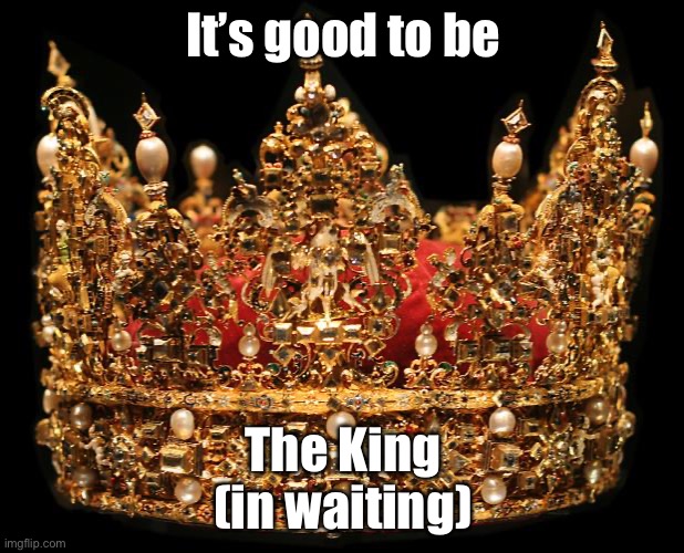 Prince Charming | It’s good to be; The King
(in waiting) | image tagged in crown,prince | made w/ Imgflip meme maker