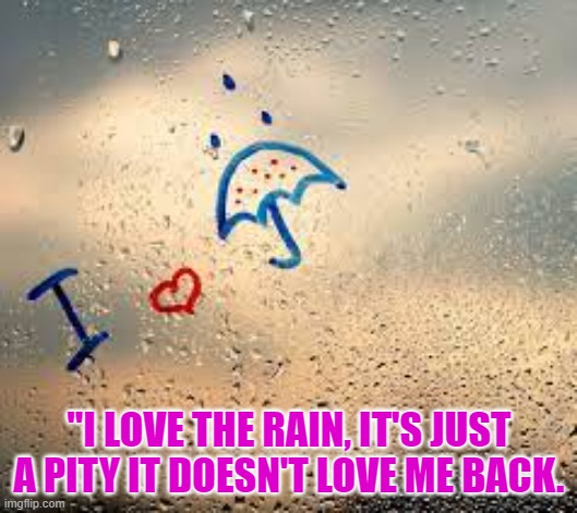 "I LOVE THE RAIN, IT'S JUST A PITY IT DOESN'T LOVE ME BACK. | made w/ Imgflip meme maker