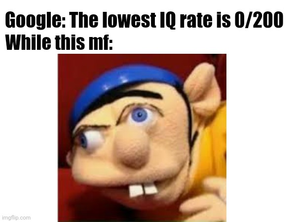 Google's "Lowest IQ rate" | Google: The lowest IQ rate is 0/200; While this mf: | image tagged in iq,jeffy funny face,dumbass,face | made w/ Imgflip meme maker