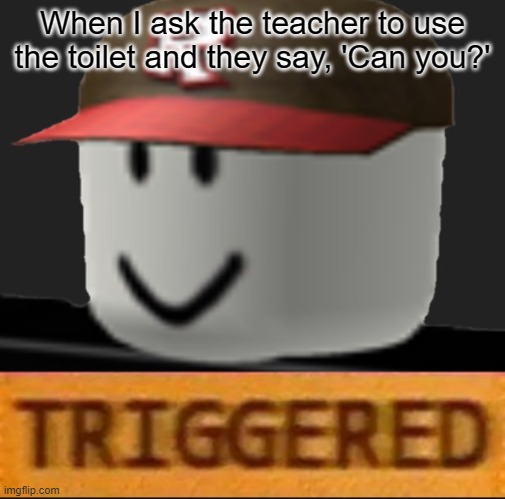 Roblox Triggered | When I ask the teacher to use the toilet and they say, 'Can you?' | image tagged in roblox triggered | made w/ Imgflip meme maker