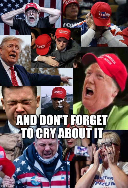 maga tears | AND DON’T FORGET TO CRY ABOUT IT | image tagged in maga tears | made w/ Imgflip meme maker