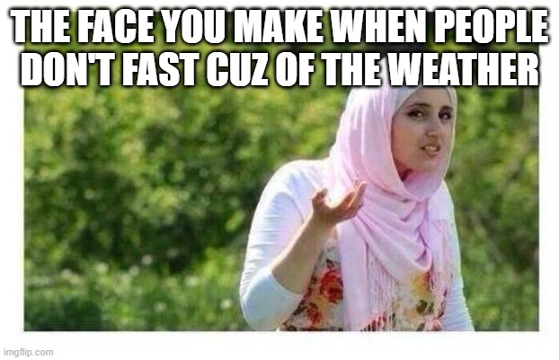 Bro That DONT MATTER | THE FACE YOU MAKE WHEN PEOPLE DON'T FAST CUZ OF THE WEATHER | image tagged in confused muslim girl | made w/ Imgflip meme maker