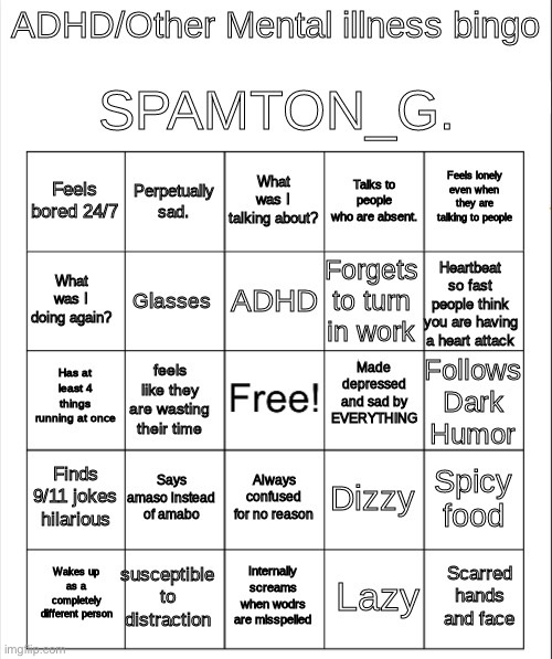 Here’s the bingo I forgor I made. | image tagged in spamton bingo | made w/ Imgflip meme maker