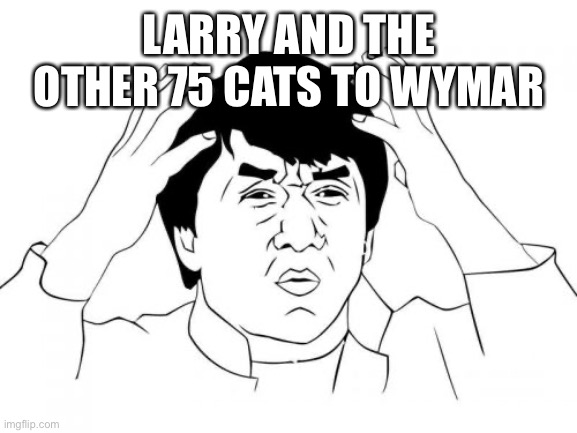 Jackie Chan WTF Meme | LARRY AND THE OTHER 75 CATS TO WYMAR | image tagged in memes,jackie chan wtf | made w/ Imgflip meme maker