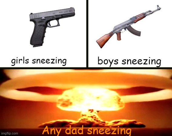 girls vs boys vs dads sneezing | boys sneezing; girls sneezing; Any dad sneezing | image tagged in sneezing | made w/ Imgflip meme maker