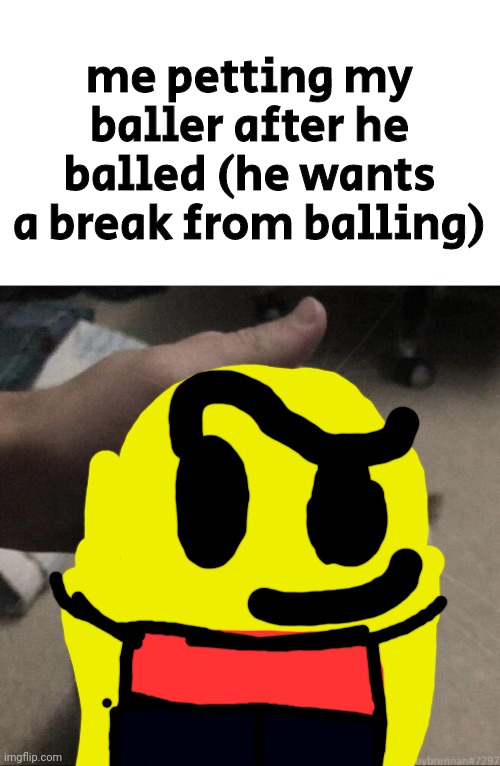 me petting my cat | me petting my baller after he balled (he wants a break from balling) | image tagged in me petting my cat | made w/ Imgflip meme maker