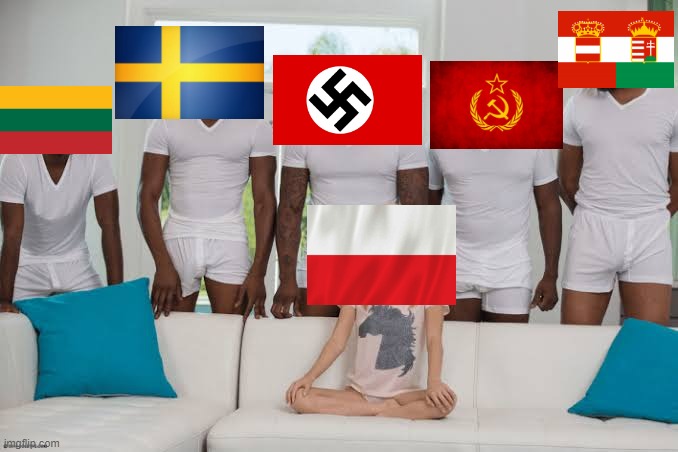 Poland, So Easy | image tagged in one girl five guys | made w/ Imgflip meme maker