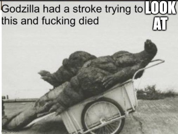 Godzilla | LOOK AT | image tagged in godzilla | made w/ Imgflip meme maker