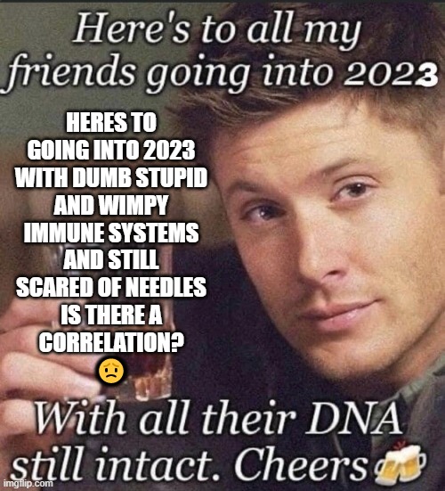 but needles are scary | HERES TO
GOING INTO 2023
WITH DUMB STUPID
AND WIMPY
IMMUNE SYSTEMS
AND STILL
SCARED OF NEEDLES
IS THERE A
CORRELATION?
😟 | image tagged in idiot antivaxxers,vaccines,antivaxxers,medical,funny af,stupid people | made w/ Imgflip meme maker
