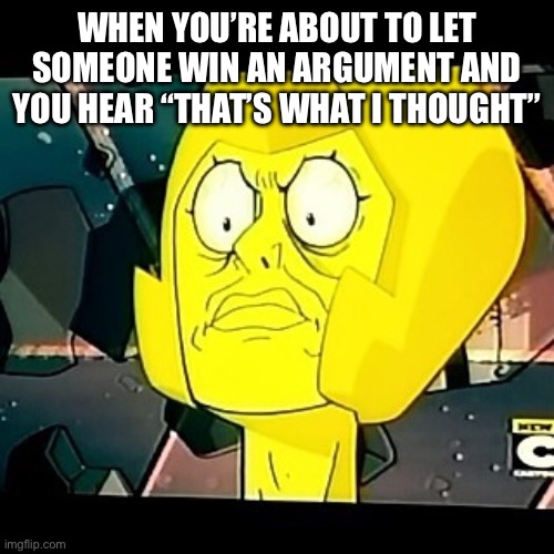 Don’t let them disrespect you like that | WHEN YOU’RE ABOUT TO LET SOMEONE WIN AN ARGUMENT AND YOU HEAR “THAT’S WHAT I THOUGHT” | image tagged in yellow diamond,steven universe,your argument is invalid,cartoon network,cartoons,cartoon | made w/ Imgflip meme maker