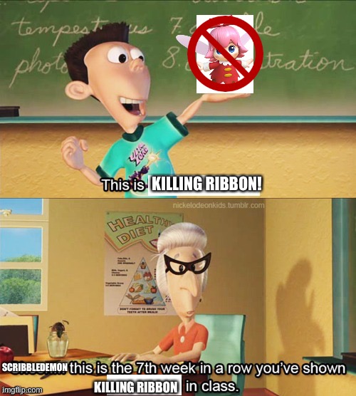 Sheen's show and tell | SCRIBBLEDEMON KILLING RIBBON KILLING RIBBON! | image tagged in sheen's show and tell | made w/ Imgflip meme maker
