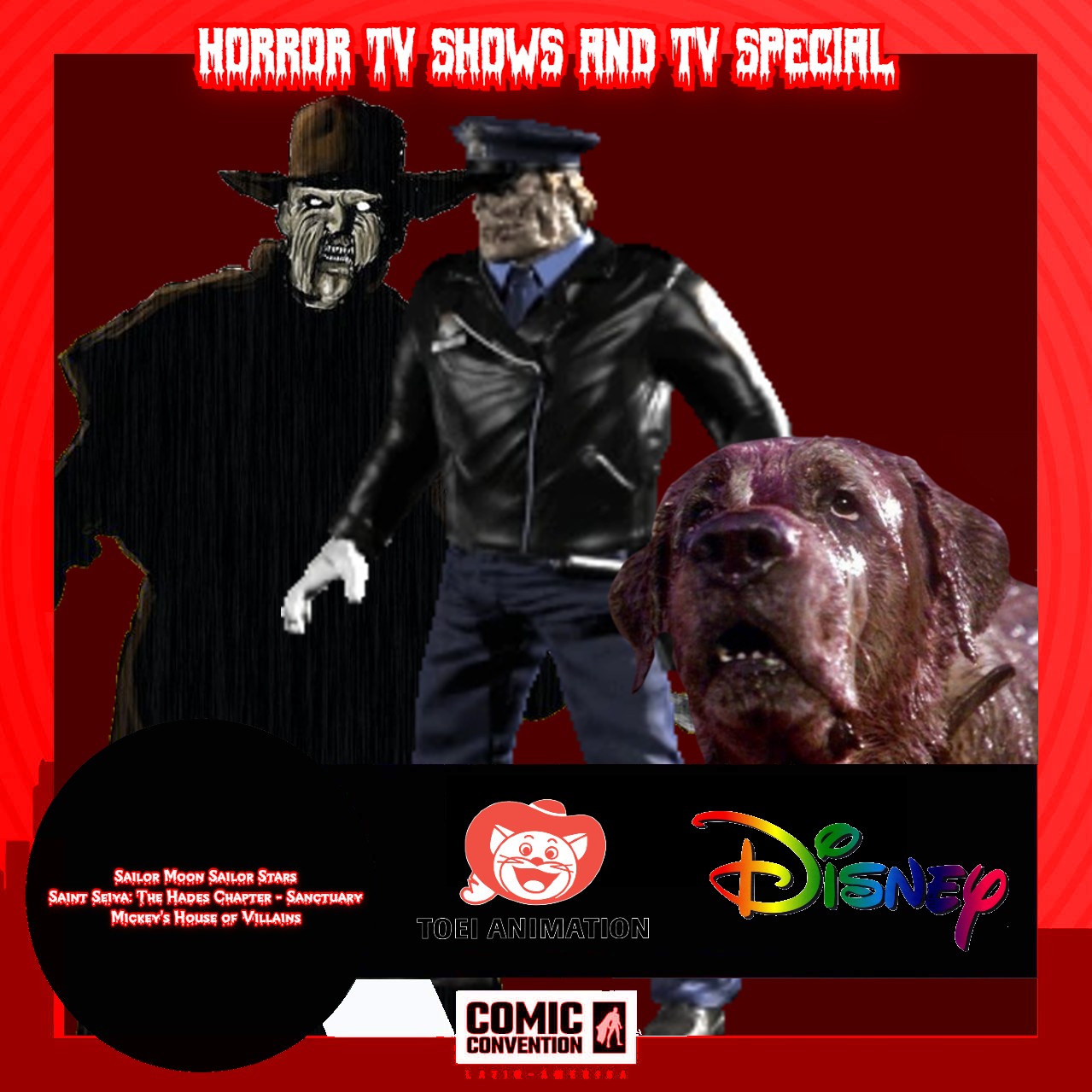 High Quality Comic Convention LA Horror TV Shows and TV Special Villains Blank Meme Template