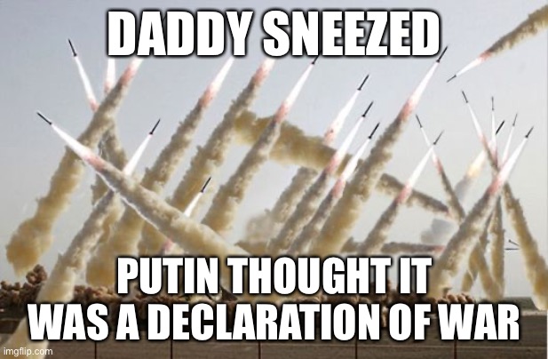 lmao | DADDY SNEEZED; PUTIN THOUGHT IT WAS A DECLARATION OF WAR | image tagged in missile launch | made w/ Imgflip meme maker