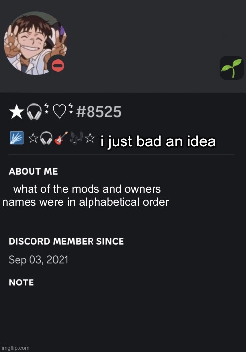 my discord | i just bad an idea; what of the mods and owners names were in alphabetical order | image tagged in my discord | made w/ Imgflip meme maker