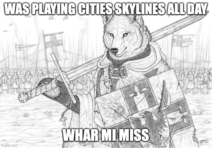 hahah funny thing you guys can all understand whilst not being English | WAS PLAYING CITIES SKYLINES ALL DAY; WHAR MI MISS | image tagged in fursader | made w/ Imgflip meme maker