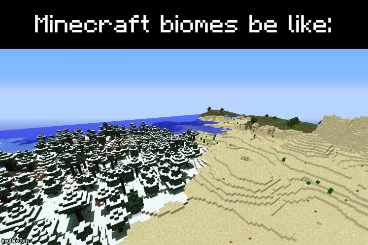 Minecraft biomes be like | Minecraft biomes be like: | image tagged in minecraft | made w/ Imgflip meme maker