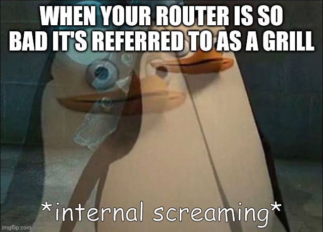 I hate my wifi :( | WHEN YOUR ROUTER IS SO BAD IT'S REFERRED TO AS A GRILL | image tagged in private internal screaming | made w/ Imgflip meme maker