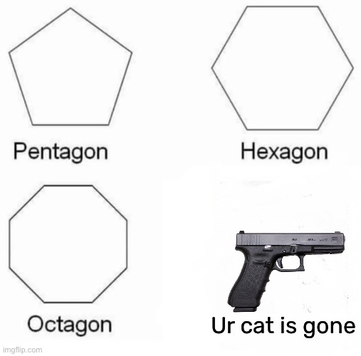 Upvote this meme if you hate cats | Ur cat is gone | image tagged in memes,pentagon hexagon octagon,ur cat is gone | made w/ Imgflip meme maker