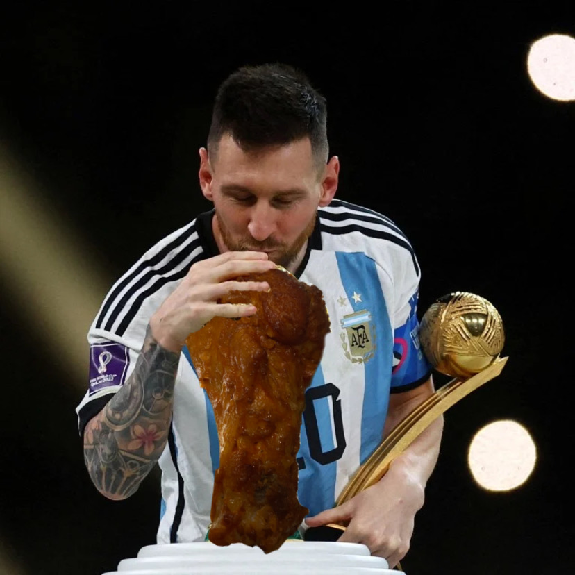 Messi with chicken wing Blank Meme Template