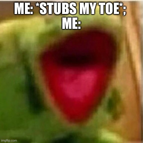 AHHHHHHHHHHHHH | ME: *STUBS MY TOE*; 
ME: | image tagged in ahhhhhhhhhhhhh,kermit the frog | made w/ Imgflip meme maker