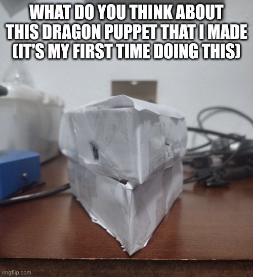 It looks bad | WHAT DO YOU THINK ABOUT THIS DRAGON PUPPET THAT I MADE (IT'S MY FIRST TIME DOING THIS) | made w/ Imgflip meme maker