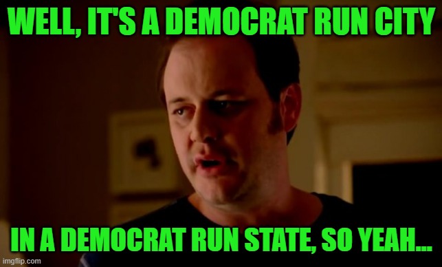 Jake from state farm | WELL, IT'S A DEMOCRAT RUN CITY IN A DEMOCRAT RUN STATE, SO YEAH... | image tagged in jake from state farm | made w/ Imgflip meme maker