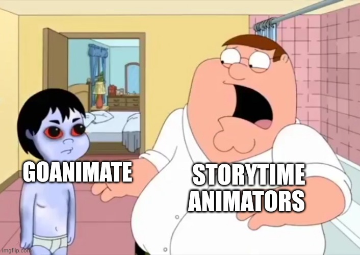 Peter Gets Scared By The grude | GOANIMATE STORYTIME ANIMATORS | image tagged in peter gets scared by the grude | made w/ Imgflip meme maker
